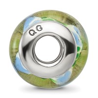 Sterling Silver Reflections Green Blue Hand-blown Glass Bead view 2