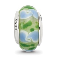 Sterling Silver Reflections Green Blue Hand-blown Glass Bead view 3