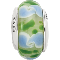 Sterling Silver Reflections Green Blue Hand-blown Glass Bead view 4