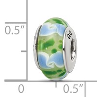Sterling Silver Reflections Green Blue Hand-blown Glass Bead view 5