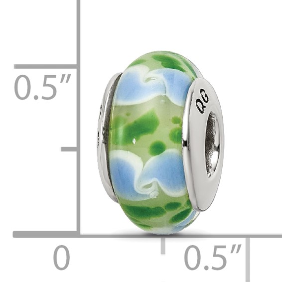 Sterling Silver Reflections Green/Blue Hand-blown Glass Bead
