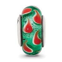 Sterling Silver Reflections Green Red Hand-blown Glass Bead view 3
