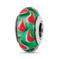 Sterling Silver Reflections Green Red Hand-blown Glass Bead view 1