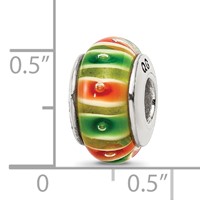 Sterling Silver Reflections Green Orange Hand-blown Glass Bead view 5