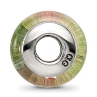 Sterling Silver Reflections White Pink Green Hand-blown Glass Bead view 2