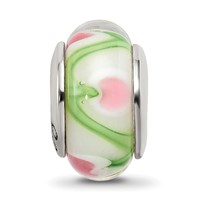 Sterling Silver Reflections White Pink Green Hand-blown Glass Bead view 3