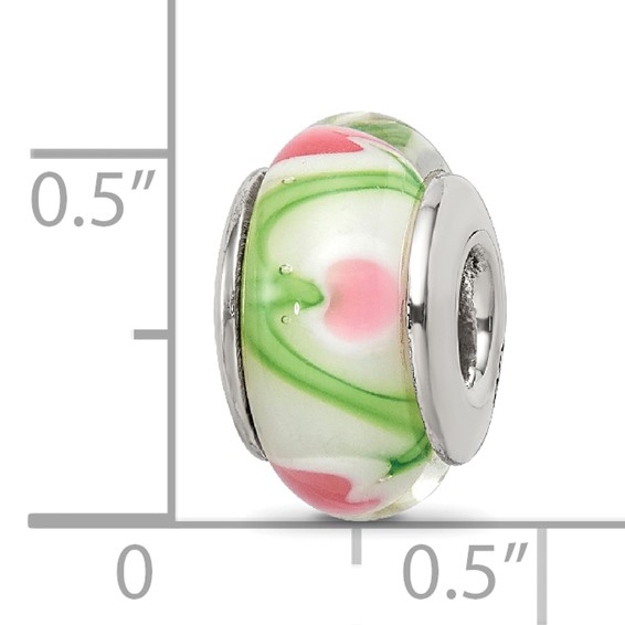 Sterling Silver Reflections White/Pink/Green Hand-blown Glass Bead