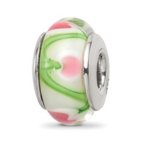 Sterling Silver Reflections White Pink Green Hand-blown Glass Bead view 1