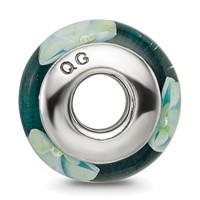 Sterling Silver Reflections Blueish Green Floral Hand-blown Glass Bead view 2