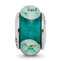 Sterling Silver Reflections Blueish Green Floral Hand-blown Glass Bead view 3