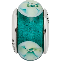Sterling Silver Reflections Blueish Green Floral Hand-blown Glass Bead view 4