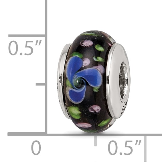 Sterling Silver Reflections Blue Hand-blown Glass Bead