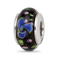 Sterling Silver Reflections Blue Hand-blown Glass Bead view 1