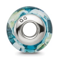 Sterling Silver Reflections Blue Yellow Hand-blown Glass Bead view 2