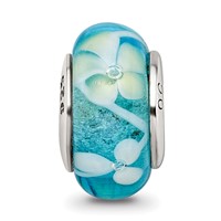 Sterling Silver Reflections Blue Yellow Hand-blown Glass Bead view 3