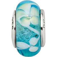 Sterling Silver Reflections Blue Yellow Hand-blown Glass Bead view 4