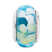 Sterling Silver Reflections Blue Yellow Hand-blown Glass Bead view 5