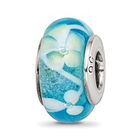 Sterling Silver Reflections Blue Yellow Hand-blown Glass Bead view 1