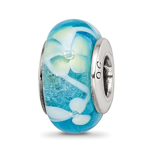 Sterling Silver Reflections Blue Yellow Hand-blown Glass Bead