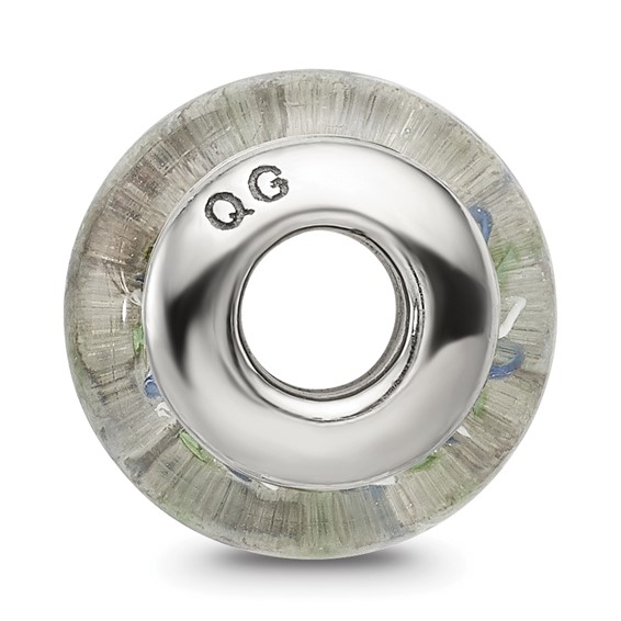 Sterling Silver Reflections Blue/Green Hand-blown Glass Bead