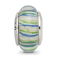 Sterling Silver Reflections Blue Green Hand-blown Glass Bead view 3