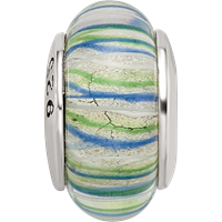 Sterling Silver Reflections Blue Green Hand-blown Glass Bead view 4