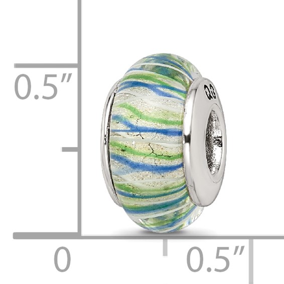 Sterling Silver Reflections Blue/Green Hand-blown Glass Bead