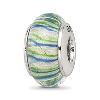 Sterling Silver Reflections Blue Green Hand-blown Glass Bead view 1