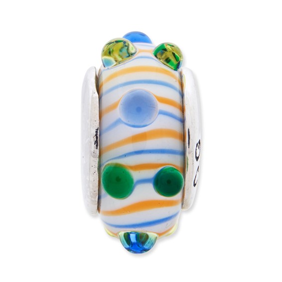 Sterling Silver Reflections Blue/ Green/Yellow Hand-blown Glass Bead