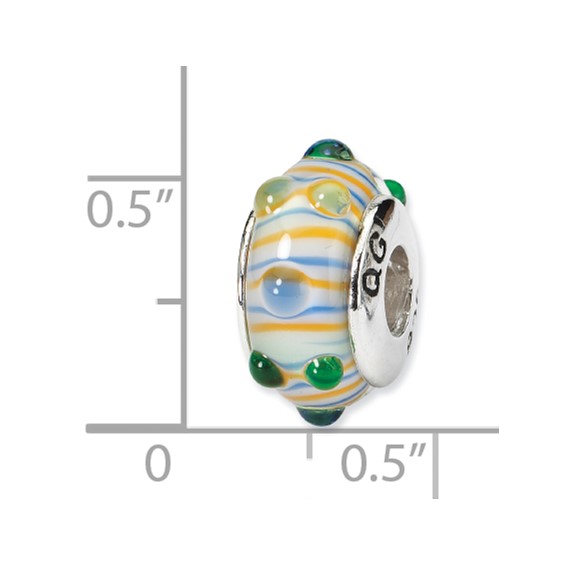 Sterling Silver Reflections Blue/ Green/Yellow Hand-blown Glass Bead