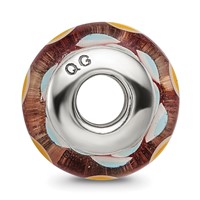 Sterling Silver Reflections Brown Blue Yellow Hand-blown Glass Bead view 2