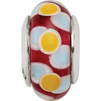 Sterling Silver Reflections Brown Blue Yellow Hand-blown Glass Bead view 4
