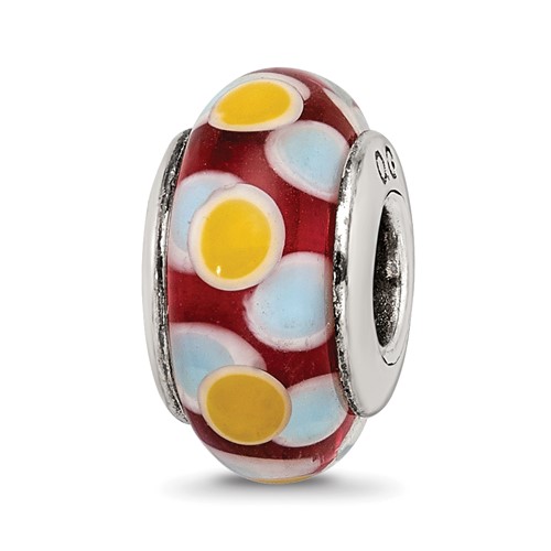 Sterling Silver Reflections Brown Blue Yellow Hand-blown Glass Bead