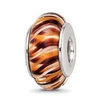Sterling Silver Reflections Brown Hand-blown Glass Bead view 1