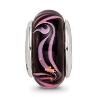 Sterling Silver Reflections Black Pink Hand-blown Glass Bead view 3