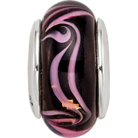 Sterling Silver Reflections Black Pink Hand-blown Glass Bead view 4