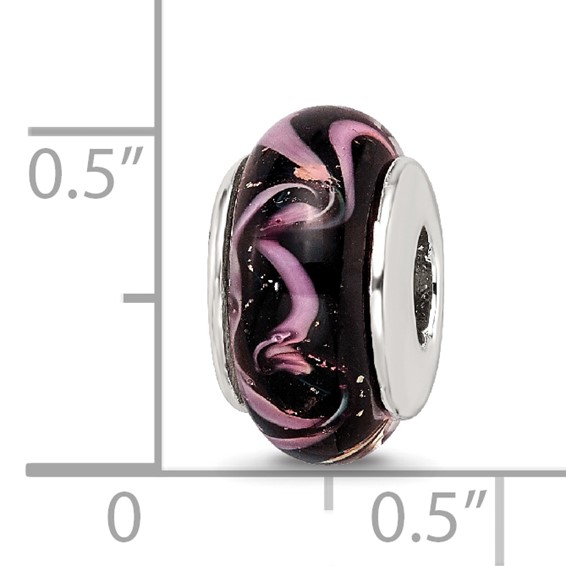 Sterling Silver Reflections Black/Pink Hand-blown Glass Bead