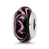 Sterling Silver Reflections Black Pink Hand-blown Glass Bead view 1