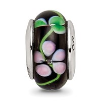 Sterling Silver Reflections Black Red Hand-blown Glass Bead view 3
