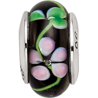 Sterling Silver Reflections Black Red Hand-blown Glass Bead view 4