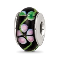 Sterling Silver Reflections Black Red Hand-blown Glass Bead view 1