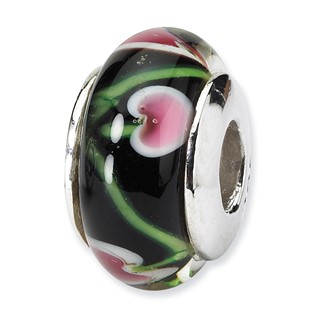 Sterling Silver Reflections Black/Red Hand-blown Glass Bead