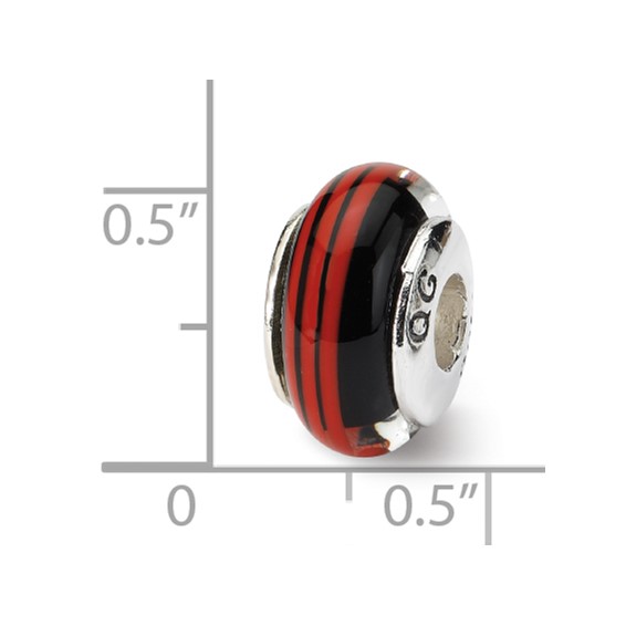 Sterling Silver Reflections Black/Red Hand-blown Glass Bead