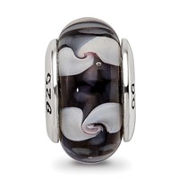 Sterling Silver Reflections Black White Hand-blown Glass Bead view 3