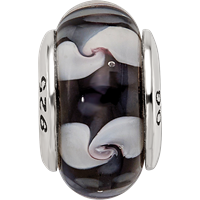 Sterling Silver Reflections Black White Hand-blown Glass Bead view 4