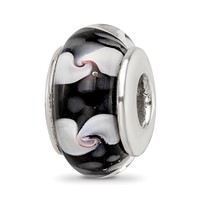 Sterling Silver Reflections Black White Hand-blown Glass Bead view 1