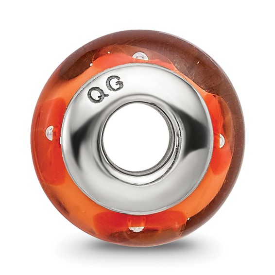 Kids Collection Sterling Silver Hand-blown Orange Glass Reflections Bead