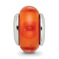 Kids Collection Sterling Silver Hand-blown Orange Glass Reflections Bead view 3