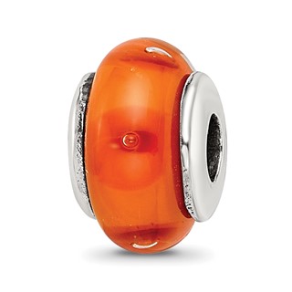 Kids Collection Sterling Silver Hand-blown Orange Glass Reflections Bead