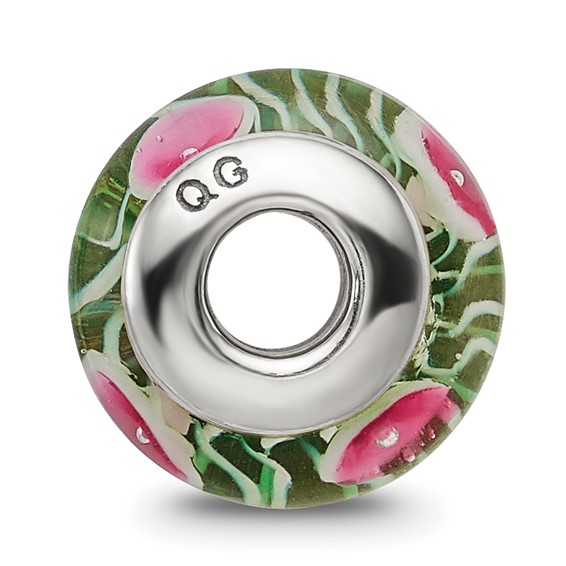 Sterling Silver Reflections Kids Green Hand-blown Glass Bead